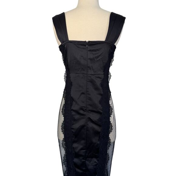 PRETTY LITTLE THING Black Satin Sleeveless Lace Insert Maxi Dress NEW Size 2 - Picture 10 of 13
